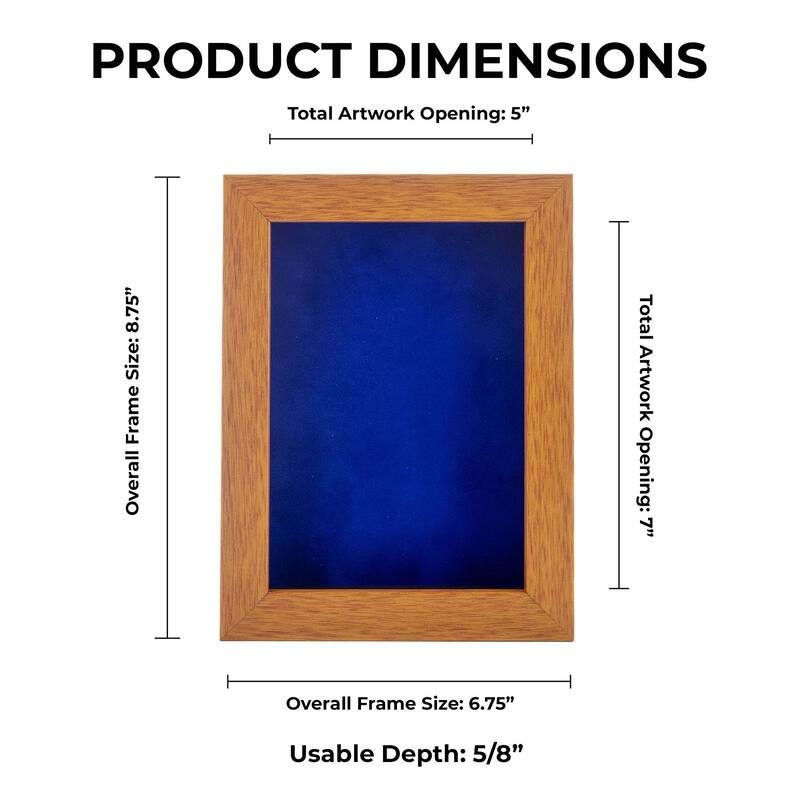 5x7 Shadow Box Frame Light Brown Wood | With a 3/4" Usable Display Depth | Includes a Royal Blue Real Suede Texture Acid-Free