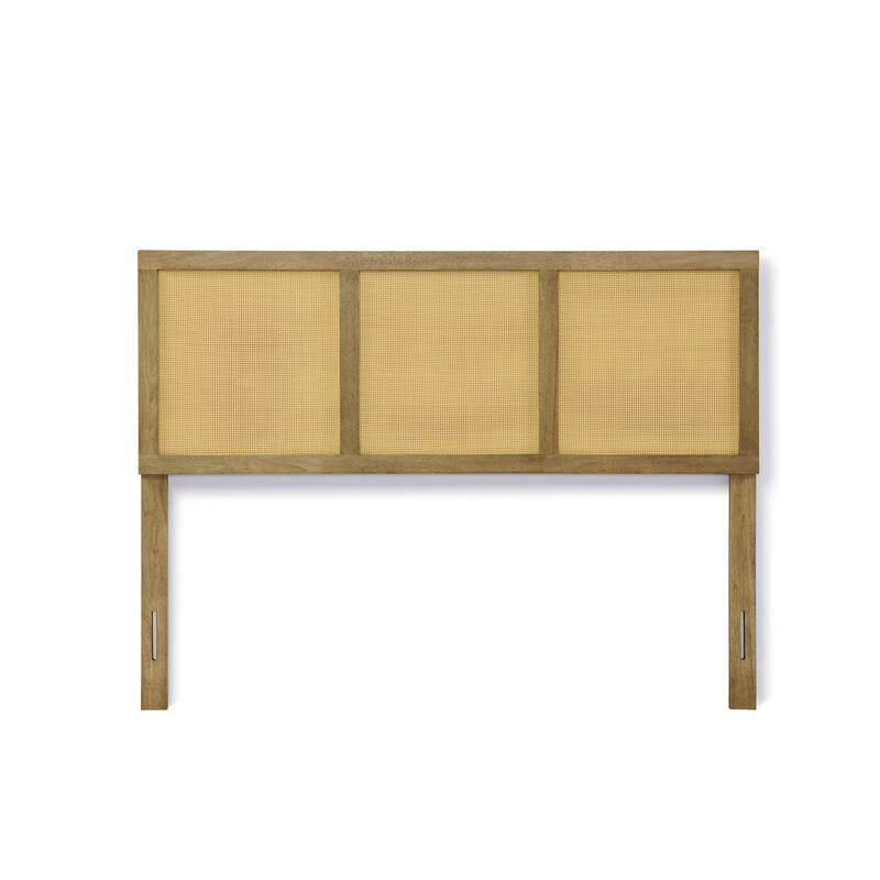Natural Finish Rubberwood with Rattan Panels Headboard, King or Queen (Headboard Only)