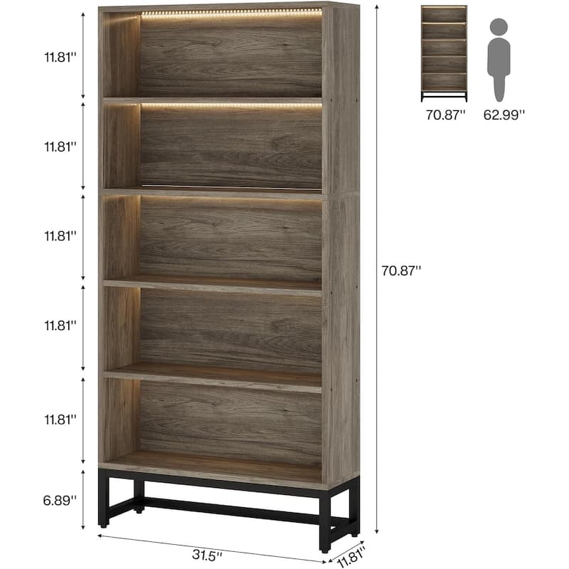 71-Inch Tall Bookcase, Heavy Duty Free-Standing Library Bookshelf with 5-Tier Shelves for Living Room