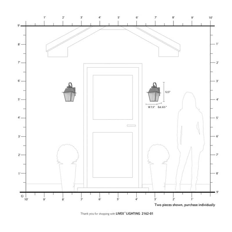 Livex Lighting 1-light Antique Brass Outdoor Wall Lantern, 2162-01 - 7.5" W x 12.5" H x 8.5" Ext.