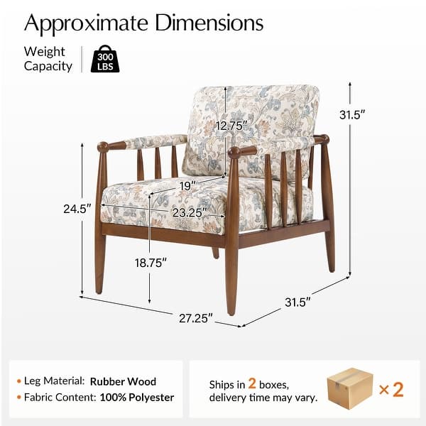 dimension image slide 2 of 3, HULALA HOME Avidite Farmhouse Solid Wood Arm Chair with Full Assembly Set of 2