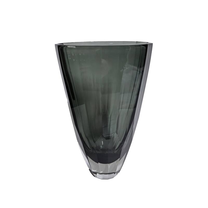 Large Fancy Cut Glass Vase in Smoky Gray