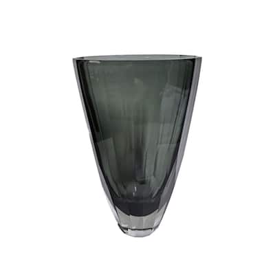 Large Fancy Cut Glass Vase in Smoky Gray