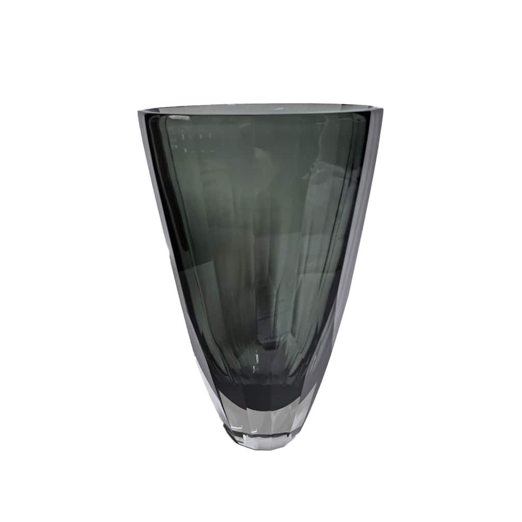 Large Fancy Cut Glass Vase in Smoky Gray