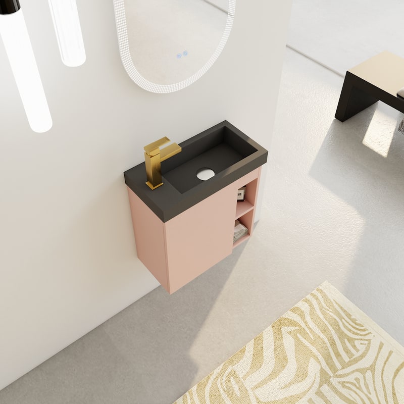 20" Floating Bathroom Vanity with Soft-Close Door and Resin Sink, Space-Saving Wall-Mounted Design