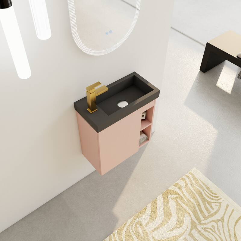 GDFStudio - Milo Modern Wall-Mounted Bathroom Vanity with White Resin Sink and Soft-Close Cabinet Door