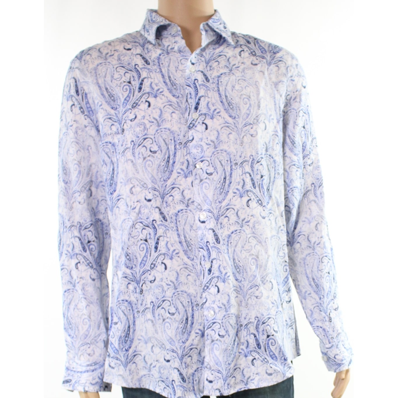 Tasso Elba Mens Paisley Print Button Down Shirt Blues