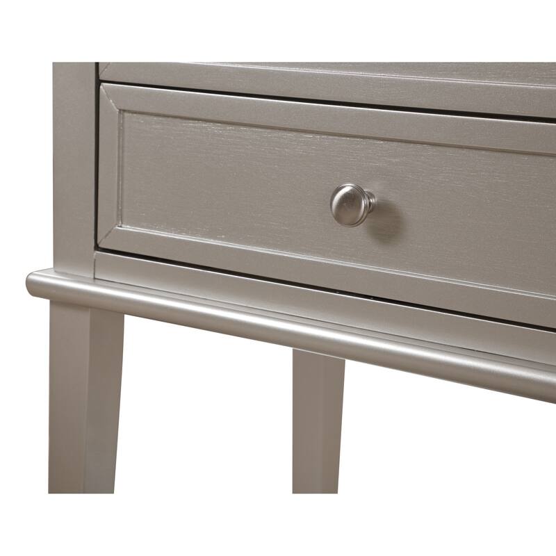 Silver Champagne Nightstand 28x22x16 Contemporary Bedside Table with Open Shelf, Stylish Durable Storage Solution