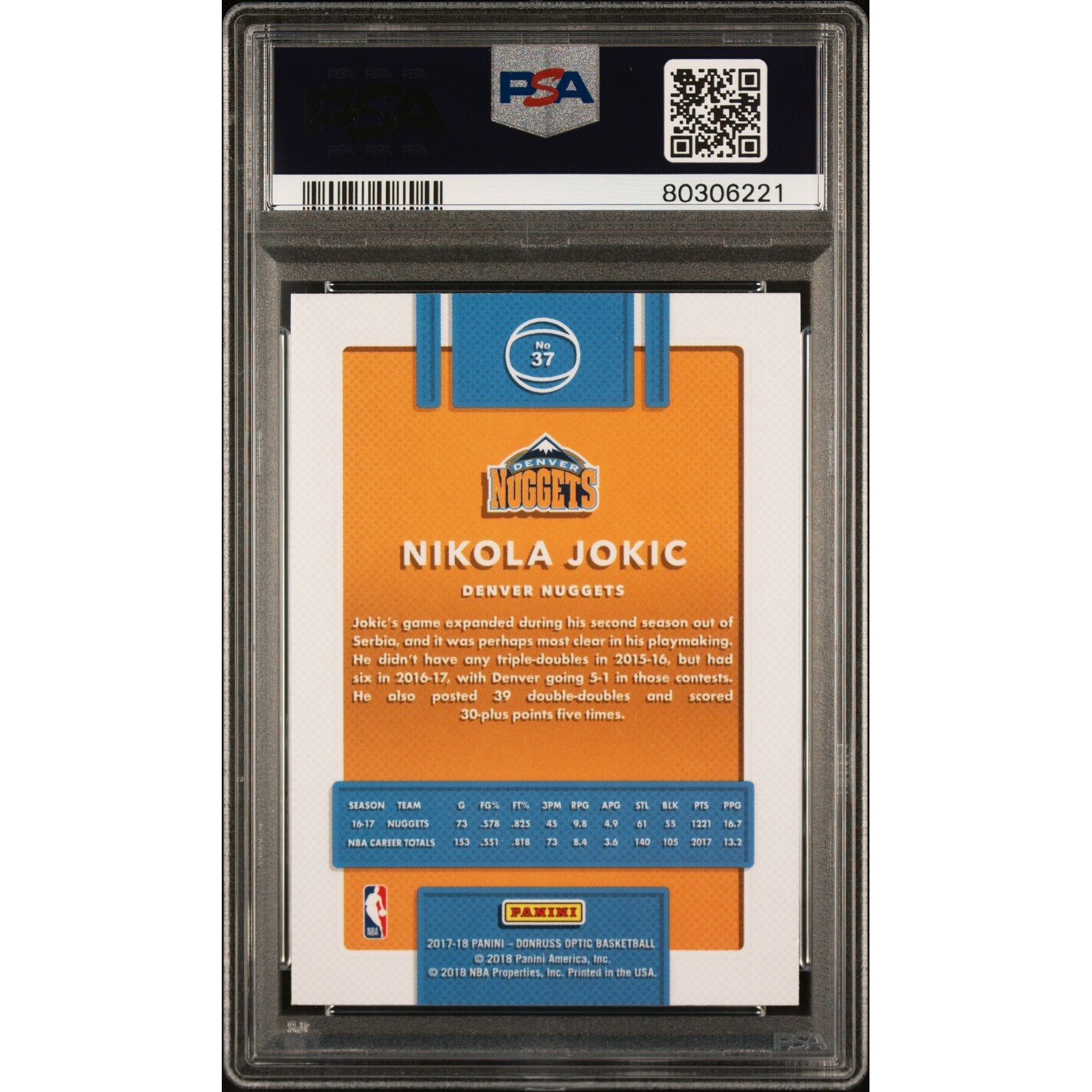 Nikola Jokic 2017 Panini Donruss Optic Basketball Card #37 Graded 