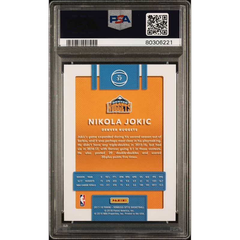 Nikola Jokic 2017 Panini Donruss Optic Basketball Card #37 Graded PSA 9 - 8'6" x 11'6"