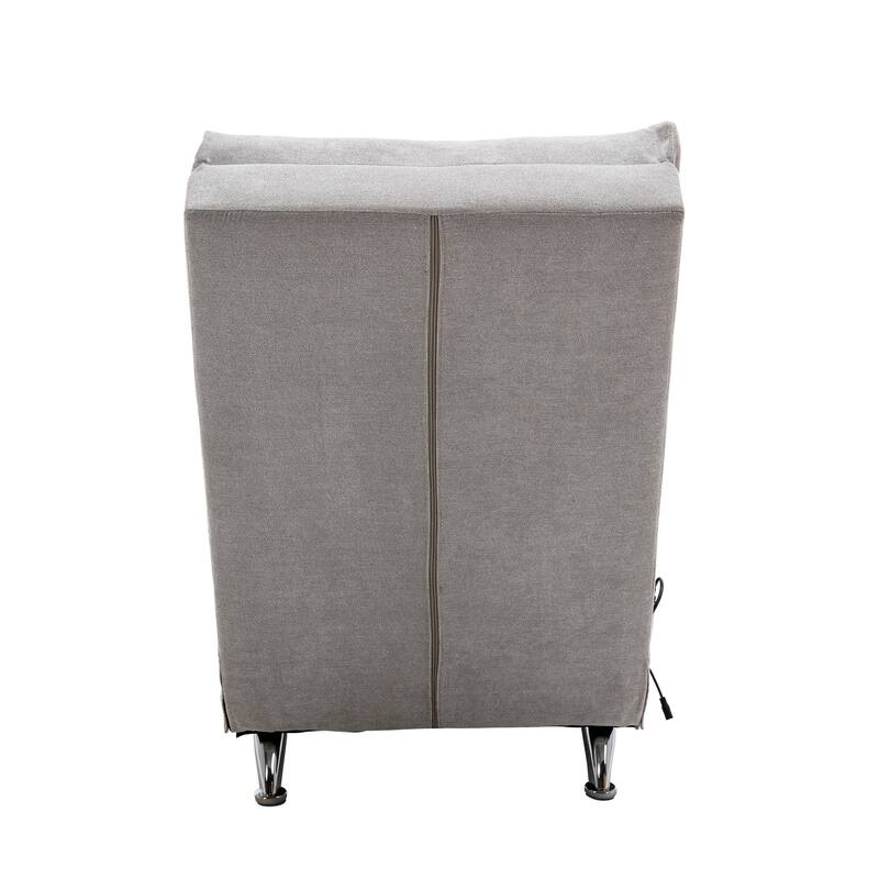 Light Grey Modern 21.65" High Back Upholstered Chaise Lounge Chair with Remote Control and Ergonomic Electric Massage
