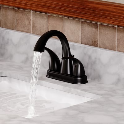 4 in. Center Set Double Handle Bathroom Faucet with Pop-up Drain in Matte Black