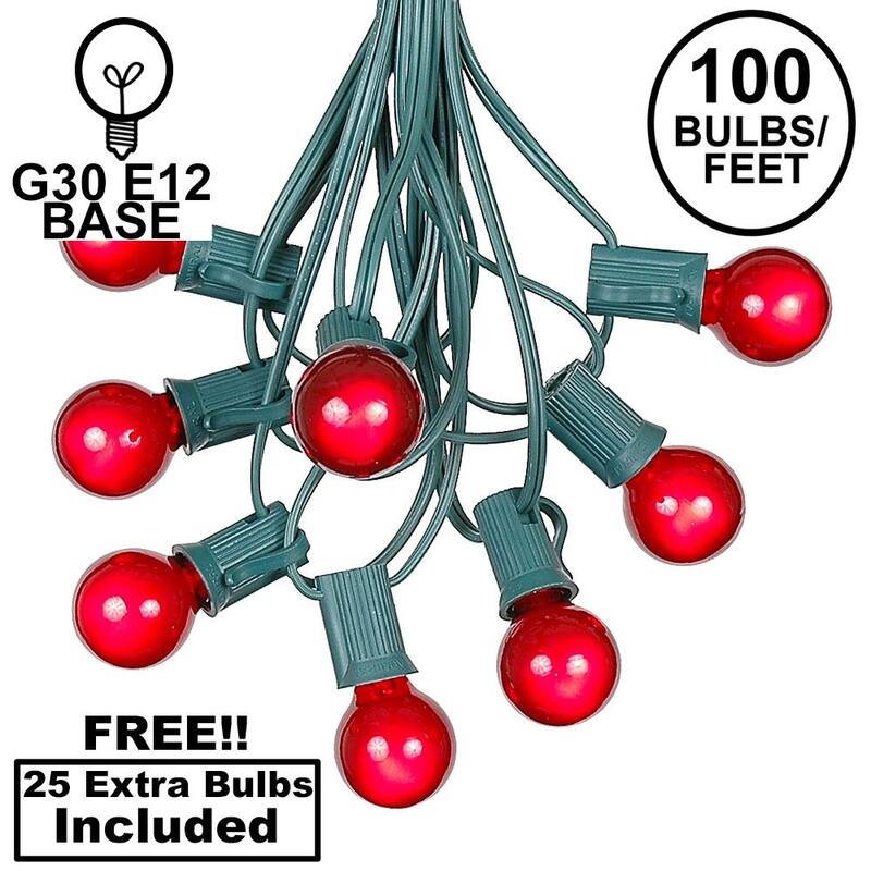 100 Foot G30 Outdoor Globe Patio String Lights - Set of 125 G30 Globe Bulbs - Red