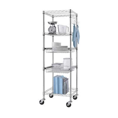 TRINITY EcoStorage® 5-Tier 18x18x56.5 Commercial Square Rack w/ Wheels, NSF, Chrome