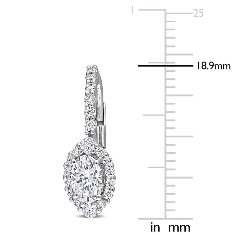 Miadora 1 1/2ct DEW Oval-cut Moissanite Halo Drop Leverback Earrings in Sterling Silver