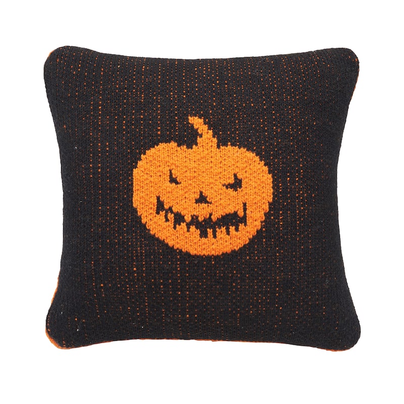 10" x 10" Jack-O-Lantern Orange & Black Reversible Halloween Small/Petite Knit Accent Pillow
