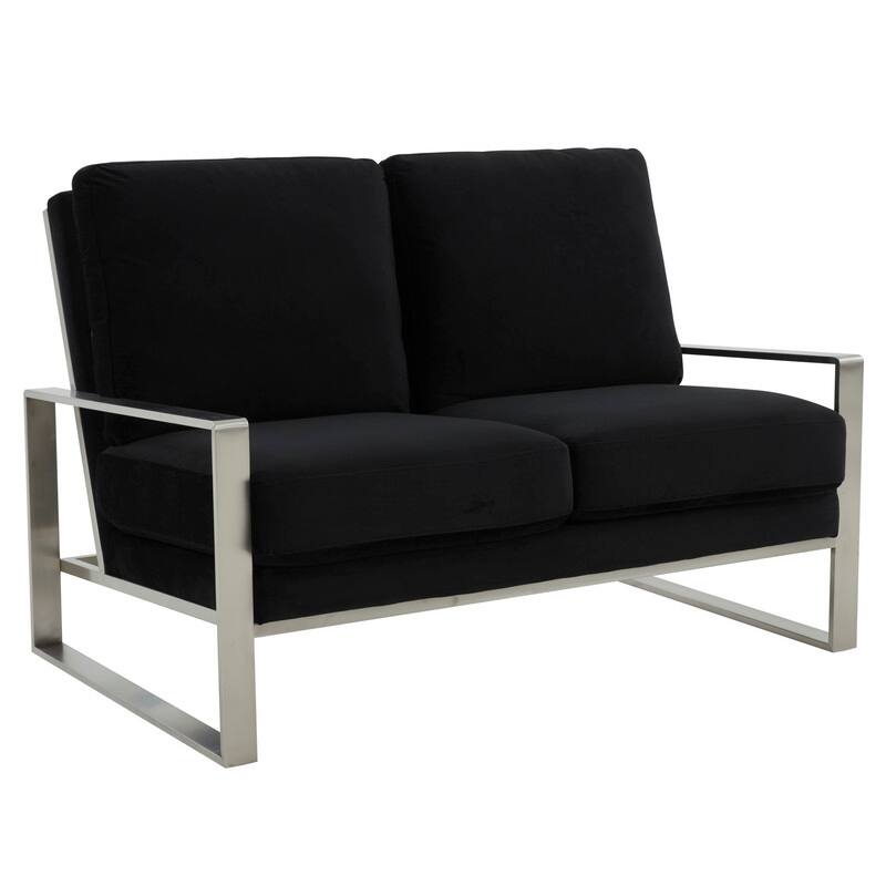 Jefferson Modern Velvet Two-Seater Sofa Accent Loveseat with Brushed Silver Stainless Steel Base for Living Room Office Lounge - Black