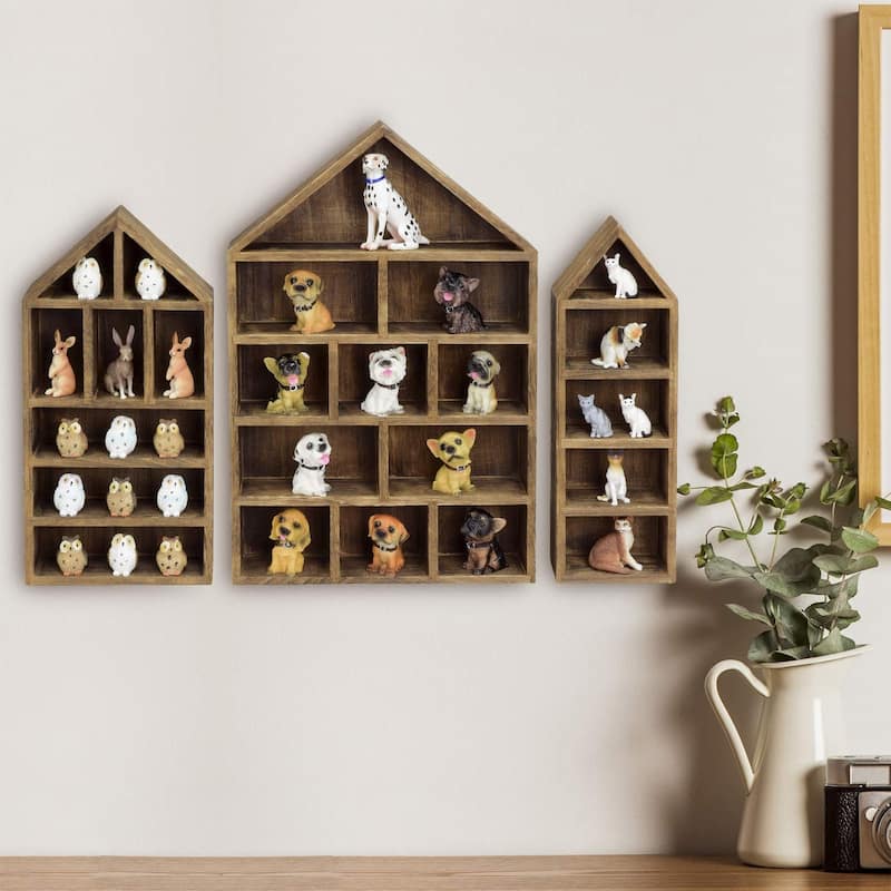 House-Shaped Wooden Shadow Cubby Display Shelf, Set of 3
