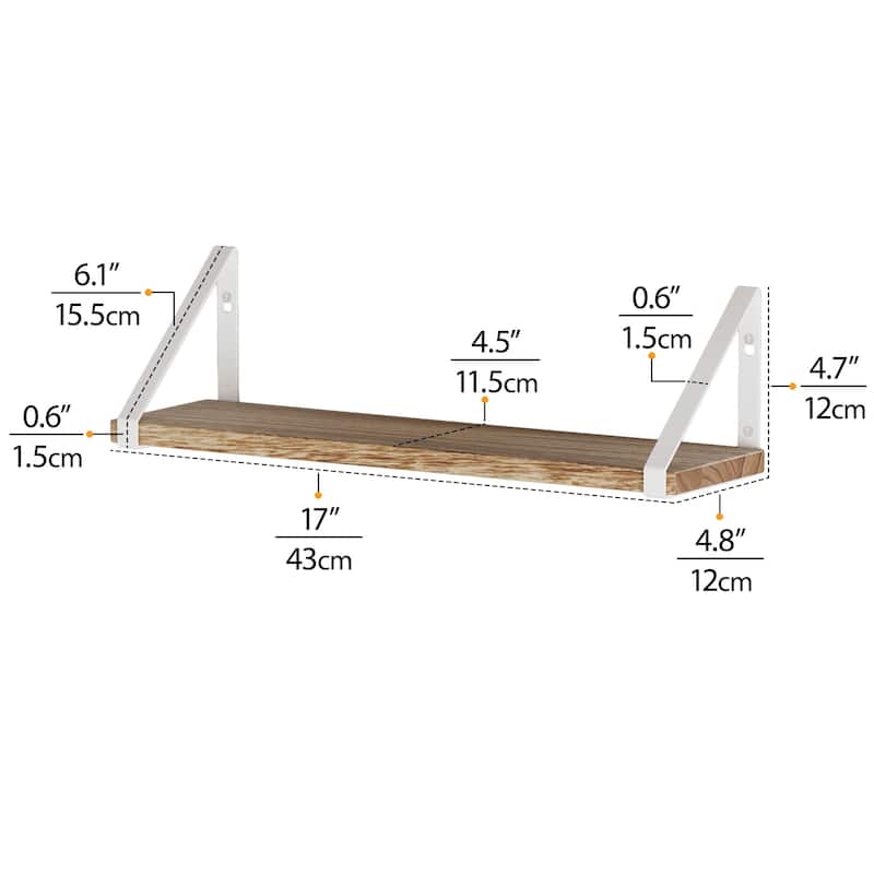 Wallniture Ponza 17" Wood Shelves for Farmhouse Décor, Burnt Finish, Set of 5