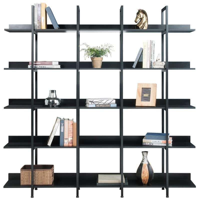 5-Tier Open Bookcase – Vintage Industrial Style Shelf with Sturdy Metal Frame & MDF Board - 11.81in. W X70.87in.DX70.87in. H - Black