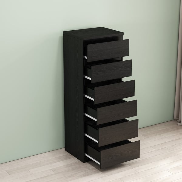 black thin dresser Modern Slim Vertical Dresser, Wood Finish 6-Drawer Chest for Small Spaces, Closet & Apartment Storage Organizer - Bed Bath & Beyond birthday dresses Bardot Floral Lace Ruffle COLOR:Black/Nude drawer dresser