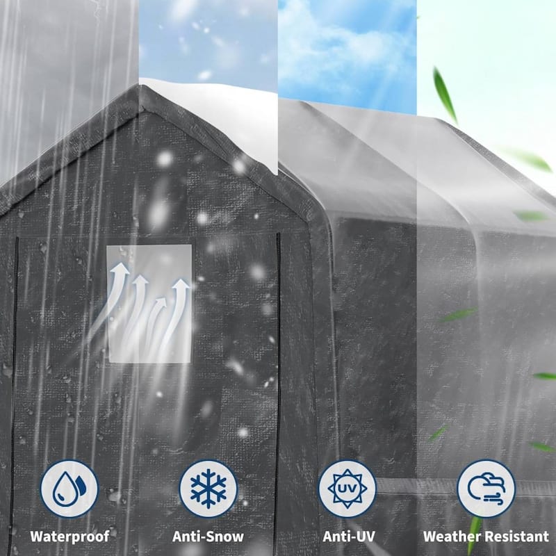 10x10 FT Portable Outdoor Storage Shed, Carport for Motorcycle, Firewood, Garden and Tools