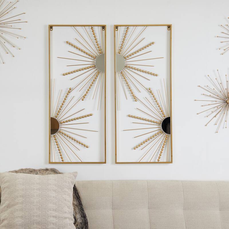 CosmoLiving by Cosmopolitan Gold Metal Half Moon Mirror Geometric Wall Decor with Gold Frame (Set of 2) - Gold