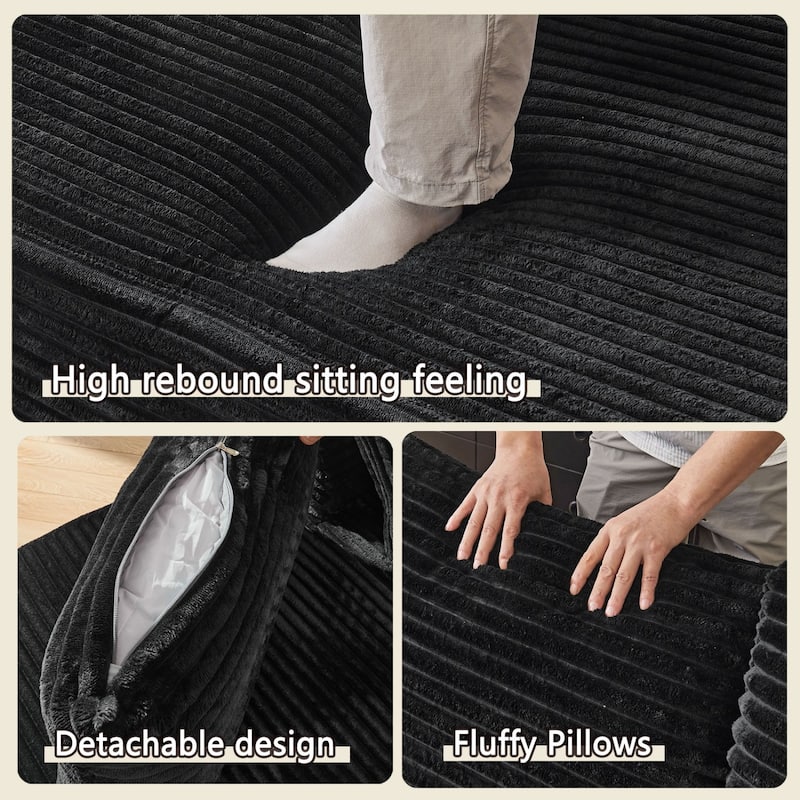 130" U-Shaped Corduroy Sectional Sofa with 2 Ottomans, No Assembly Required