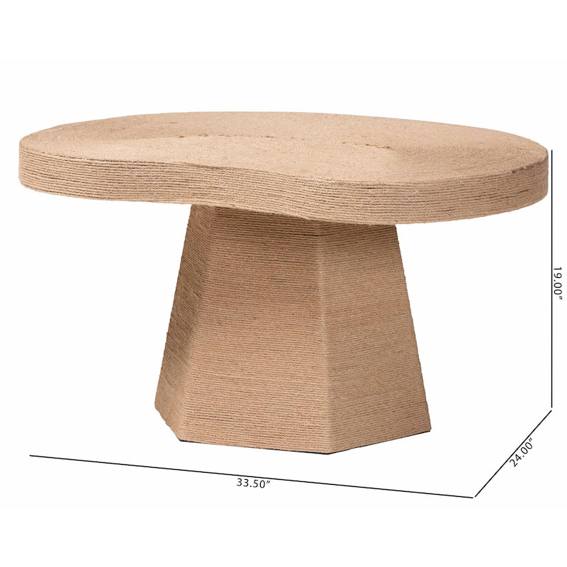 Lenka Natural Jute Coffee Table - Textured Handwoven Cocktail Table with Sculptural Base and Irregular Top for Living Room