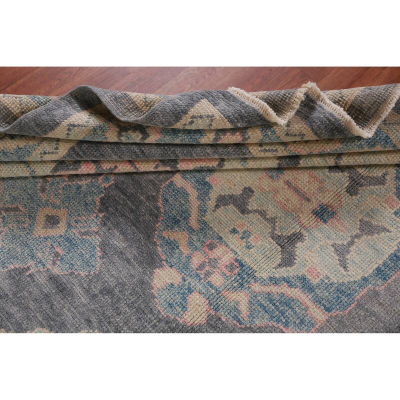 Hand Knotted Oriental 100% Wool Carpet Transitional Geometric Greys & Charcoal Oushak Area Rug - 11' 1'' X 8' 2''