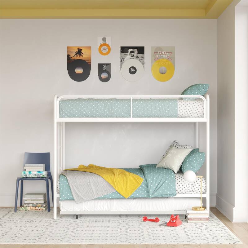 Triple Twin Metal Bunk Bed with Trundle, Space-Saving Design for Kids and Guests