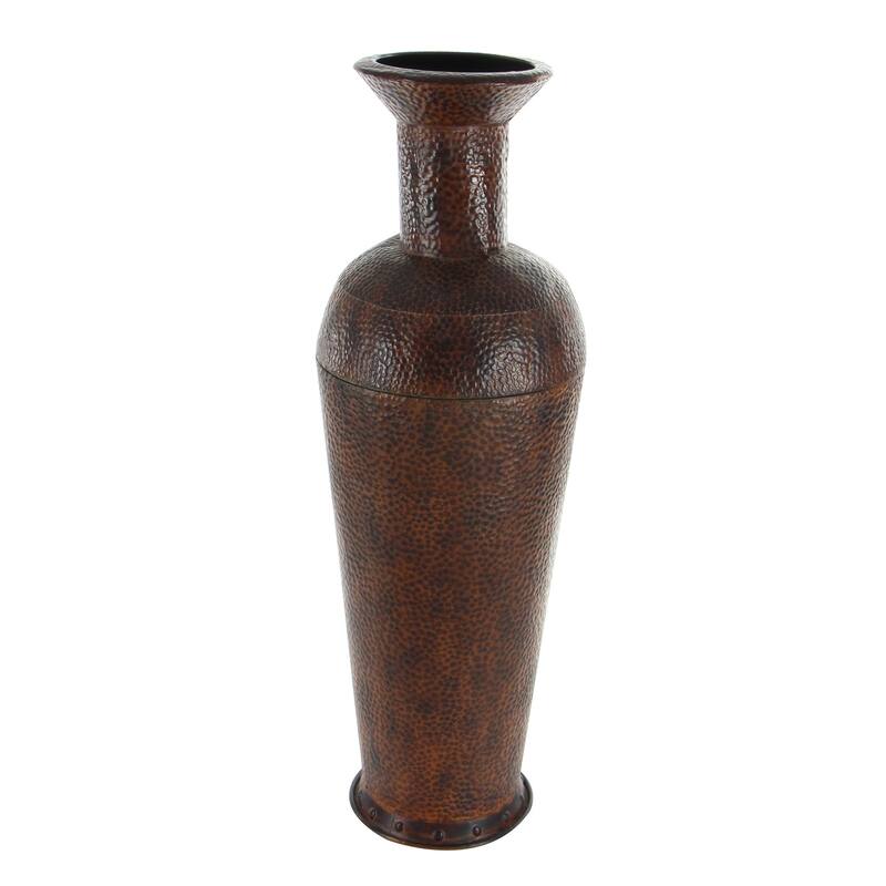 Metal Indoor Outdoor Tall Floor Bottleneck Vase with Bubble Texture and Studs - Set of 3 Dark Brown - Roche River Decor