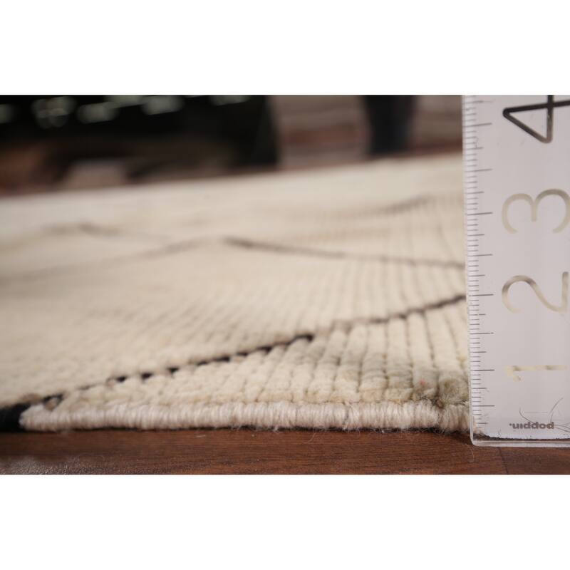 Trellis Moroccan Area Rug Handmade Oriental Beige Wool Carpet - 7'10"x 10'9"