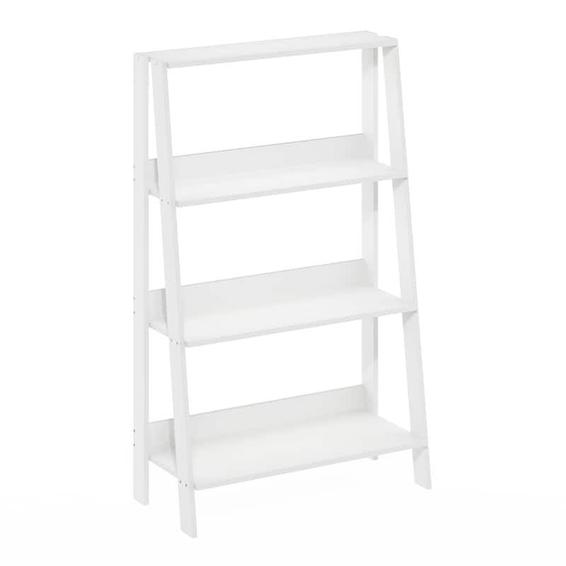 Furinno Ladder Bookcase Display Shelf, 4-Tier, Espresso - White