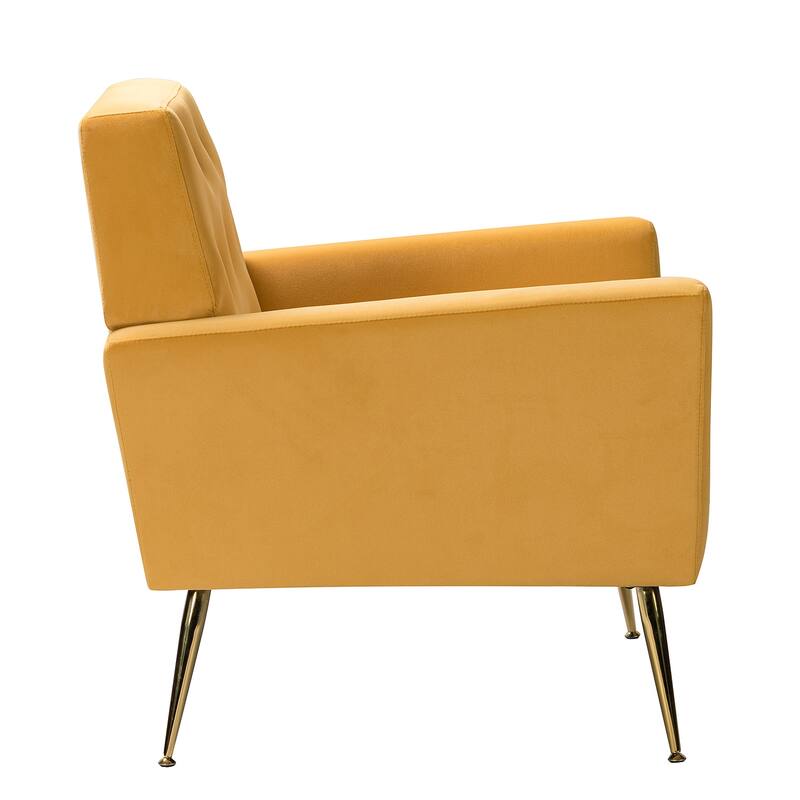 Lilia Contemporary Velvet Upholstered Tufted Back Armchair with Metal Golden legs Set of 2 by HULALA HOME