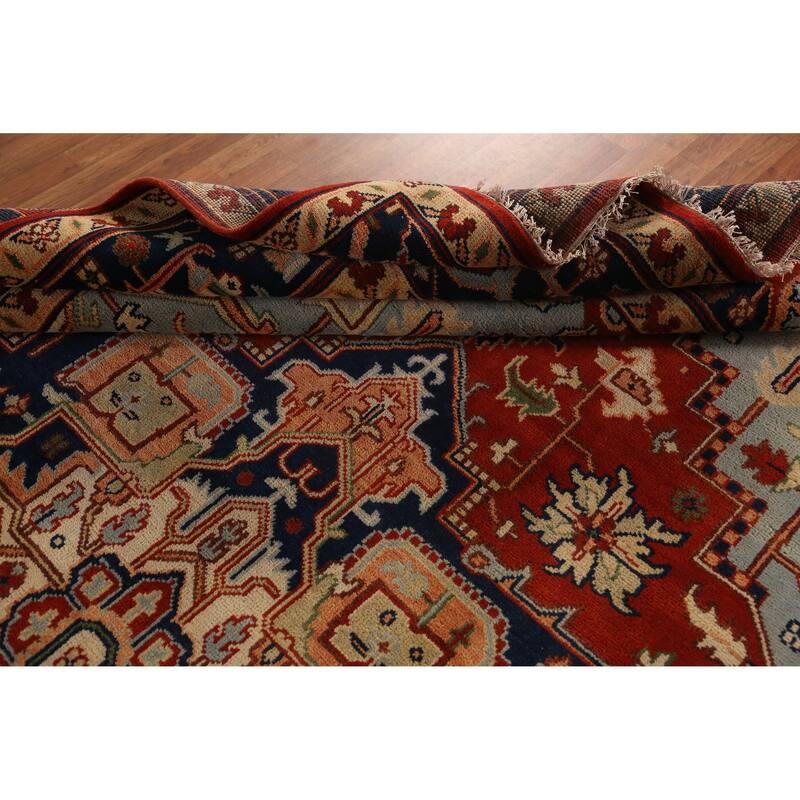 Geometric Heriz Serapi Indian Large Rug Handmade Wool Carpet - 9'9" x 13'9"