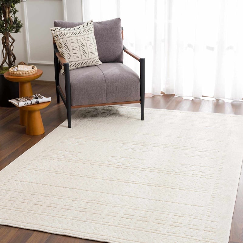 Hauteloom Bahar Living Room, Bedroom Machine Washable Area Rug - White, Off White - 2' x 2'10" - 2' x 2'10" - White, Off White / Bahar