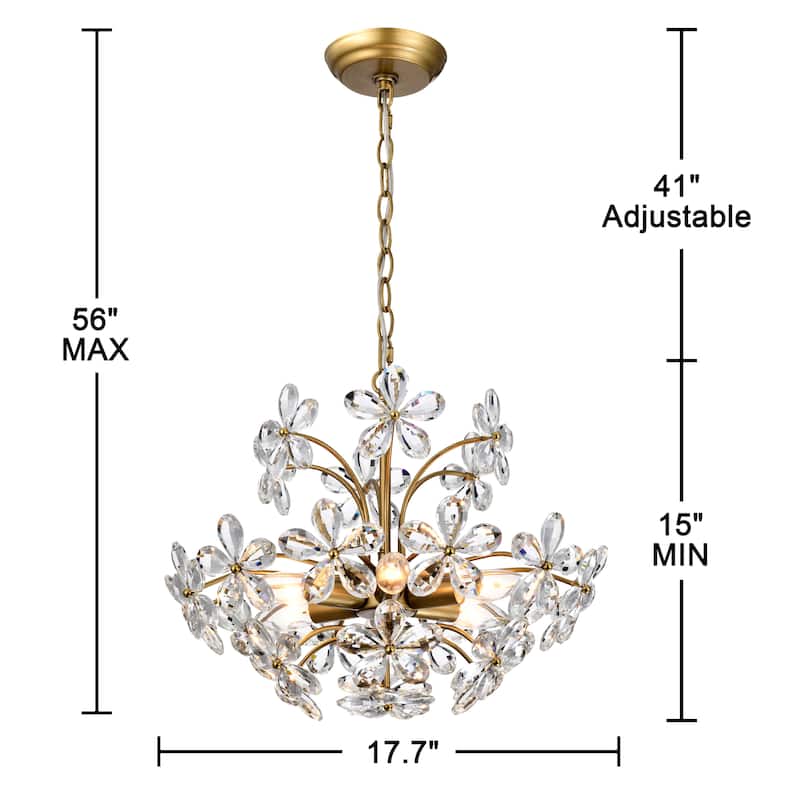 Rosa 6-Light Brushed Brass Finish Crystal Glass Flower Chandelier - 17.7 inches in diameter x 15 inches H