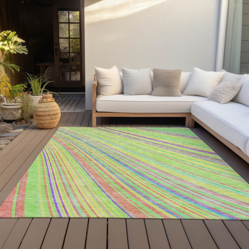 Machine Washable Indoor/ Outdoor Stripe Wave Chantille Rug