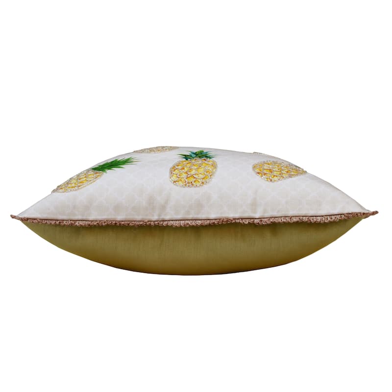 Sevita Hand-Woven Yellow/Green Tropical Pineapple Polyester Throw Pillow, 20" x 20"
