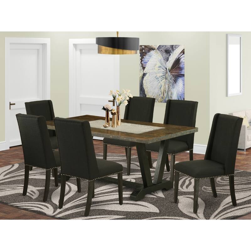 7-Piece Kitchen Table Set - Rectangular Dining Table with 6 Padded Chairs - Modern Dining Room Furniture - 72