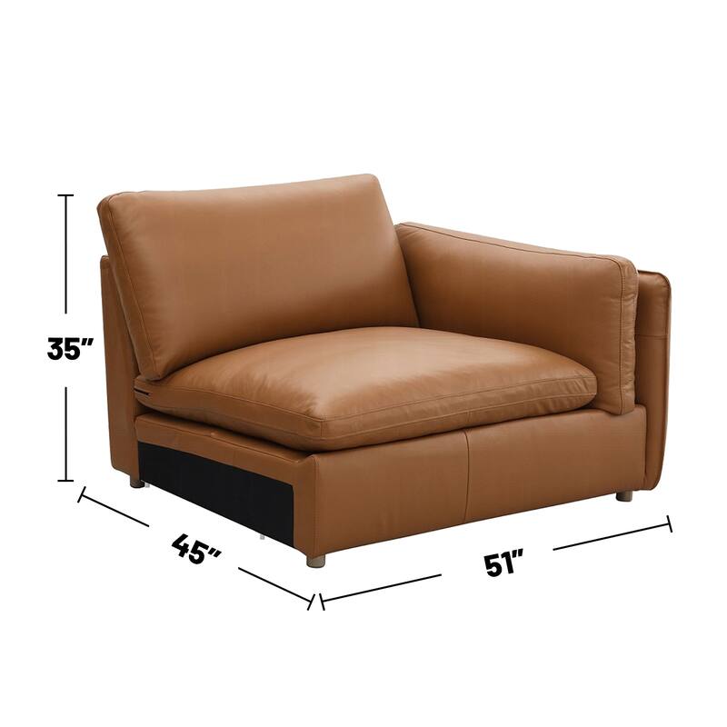Leather Upholstered Modular Right Facing Armchair in Brown