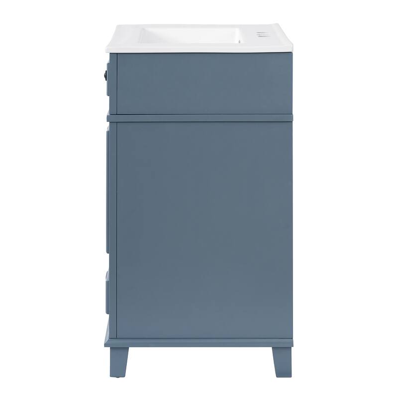 24" Bathroom Vanity with Ceramic Sink,Solid Wood Frame Bathroom Storage Cabinet with Soft Closing Doors,Retro Style