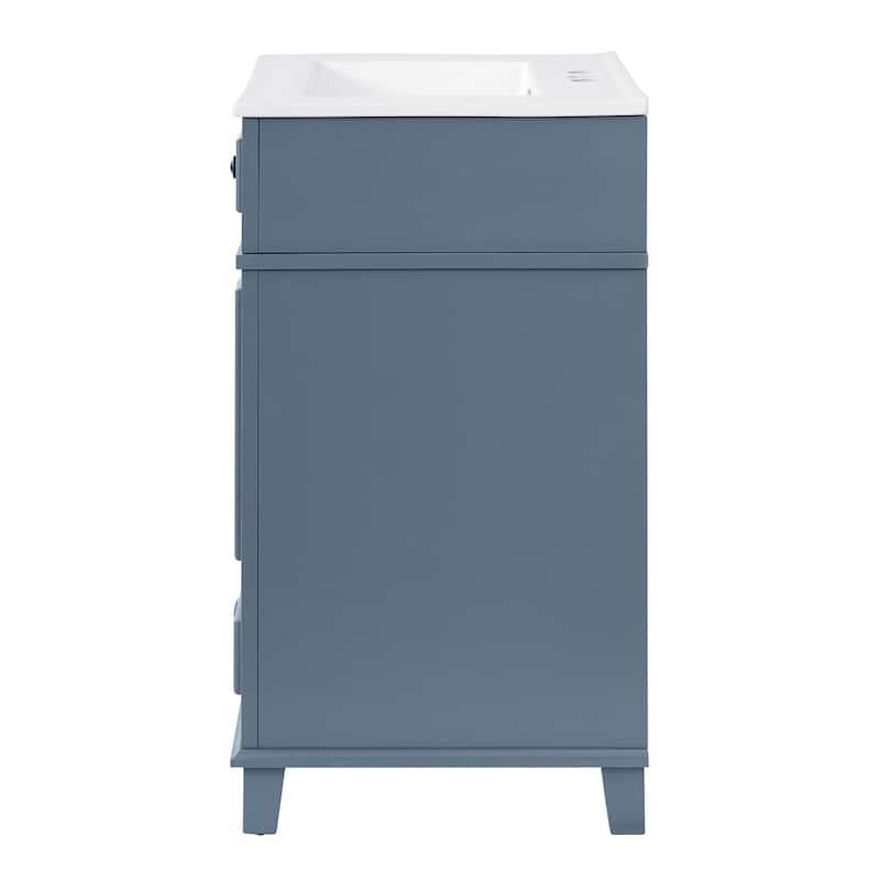 24" Retro Bathroom Vanity with Ceramic Sink & Solid Wood Frame - Soft Closing Door Storage Cabinet