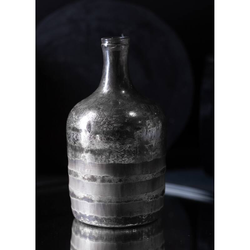 Etched Glass Tabletop Bottle Vase - 10" - Silver and Gray