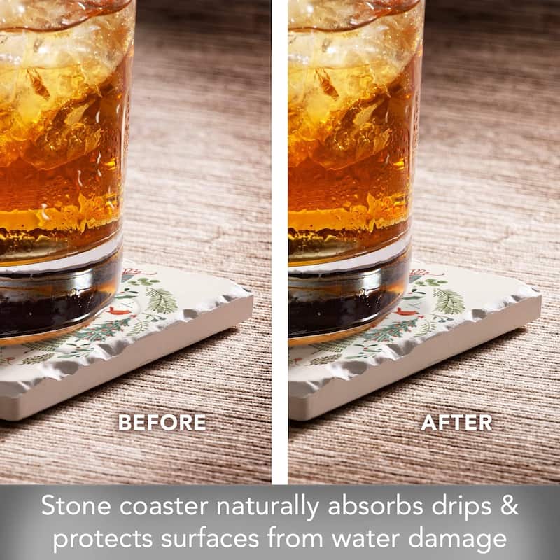 Christmas Jolly Gnomes Multi-Image Absorbent Stone Coaster 4 Pack with Protective Cork Backing Manufactured in The USA