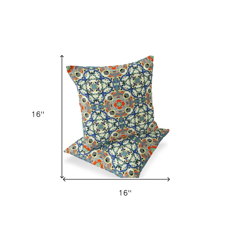HomeRoots Set of Two 16" X 16" Blue and Orange Blown Seam Floral Indoor Outdoor Throw Pillow - 16.00' X '16.00' X '5.00