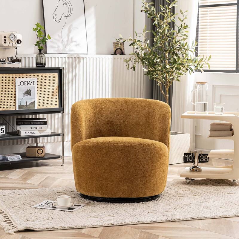 Swivel Accent Chair, Furry Round Barrel Chair