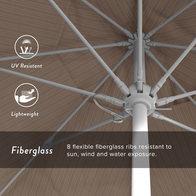 California Umbrella 7.5' Rd.. Aluminum Frame, Fiberglass Rib Market Umbrella, Push Open, White Finish, Olefin Fabric