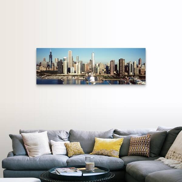 Shop Skyscrapers In A City Navy Pier Chicago Harbor Chicago Canvas Wall Art Overstock 16892515